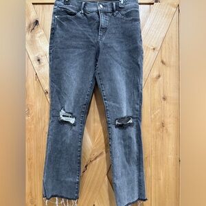 Express Skyscraper mid-rise black jeans Sz 10R Frayed knees/ends